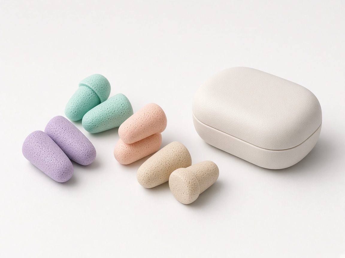 Bouchons d’oreilles colorés dans un étui