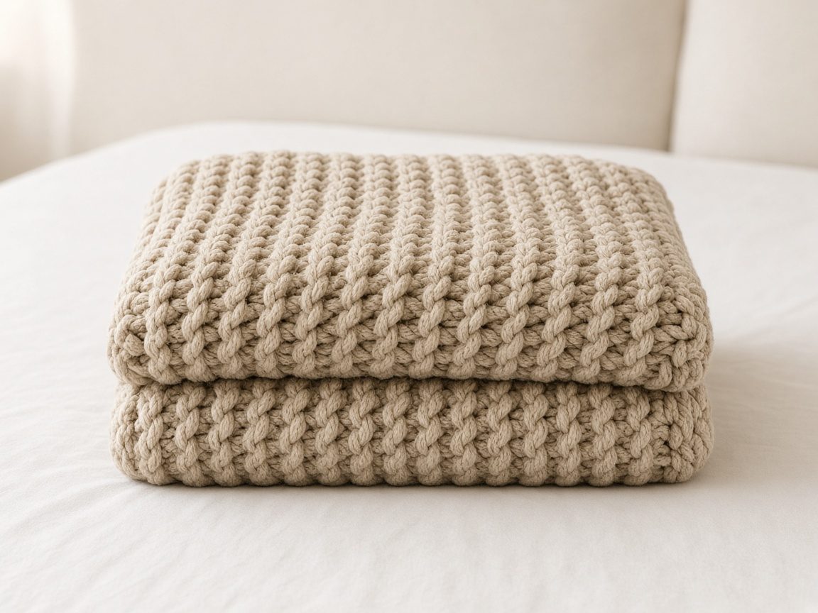 Plaid en grosse maille beige