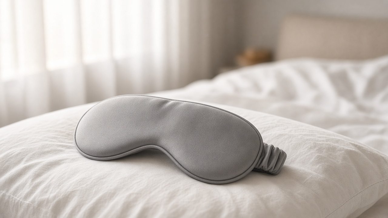 Masque de nuit posé sur un oreiller blanc